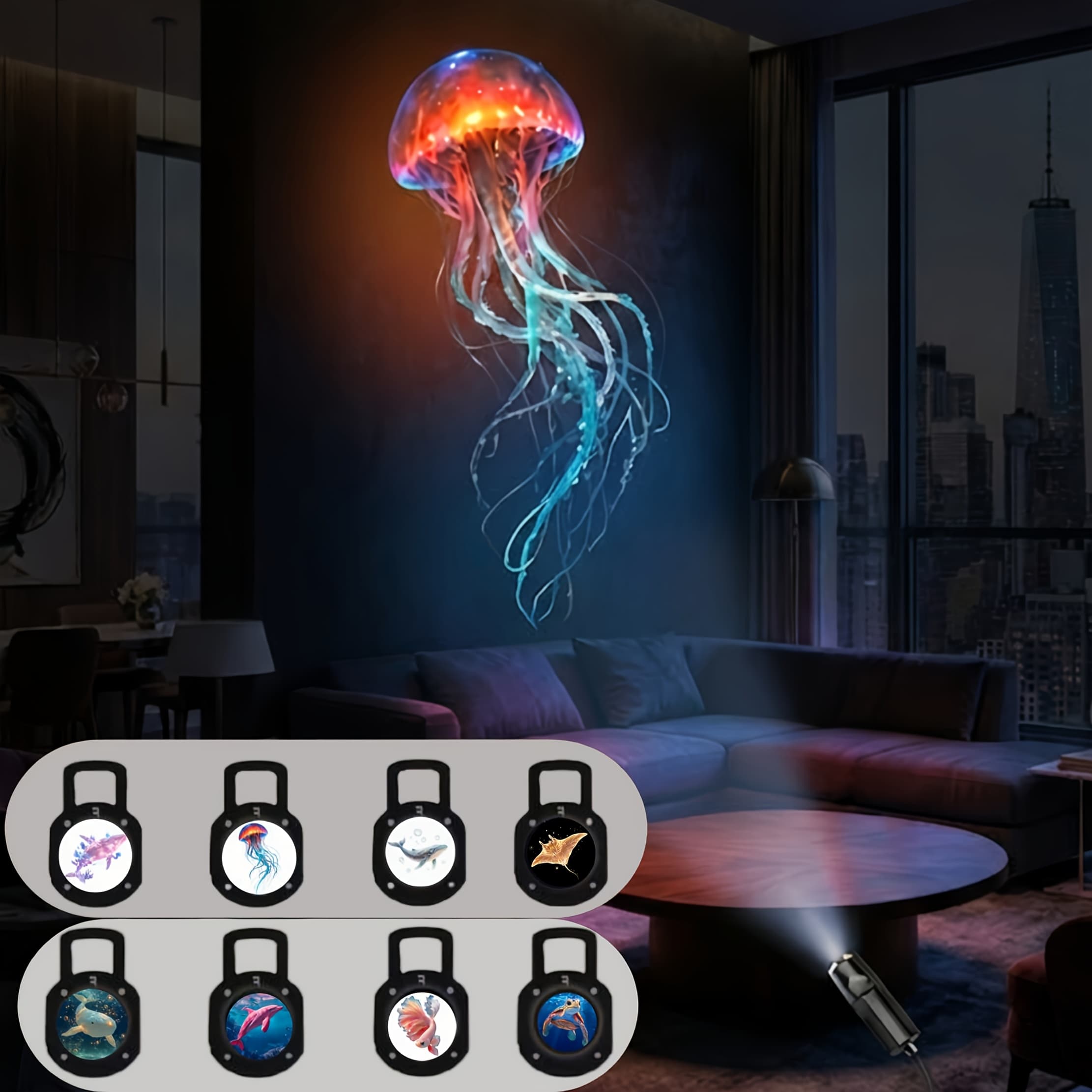 TEMU Deep-sea Ocean Projection Light, With 4/8 Marine Panels (whale, Jellyfish, Dolphin, Sea Turtle), Usb Powered, 360° Rotating, An , Perfect For Creative Decorations And Gifts