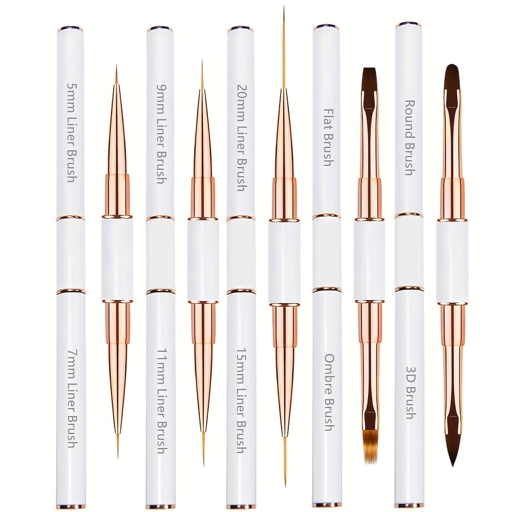 TEMU 5pcs Nail Art Brush Set Professional Double-ended Nail Art Brushes For Long Lines, Thin Liner Brush For Nails Detail, Nail Design Brush Ombre Brush Kits For Gel Polish Acrylic Nail Drawing