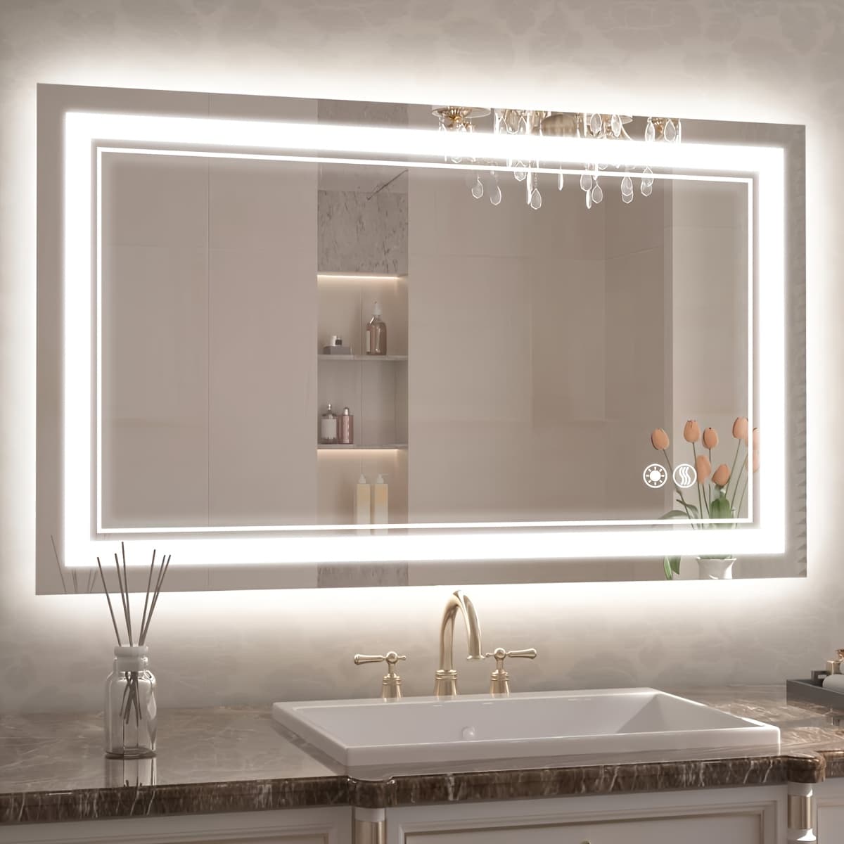 TEMU 24x36, 32x40, 40x28, 28x36led Bathroom Mirror, Bathroom Vanity With , Smart Touch Button, Wall Mounted Lighted Mirror For Bathroomdimmable Lighted Makeup Mirror, 3 Colors, Horizontal/vertical
