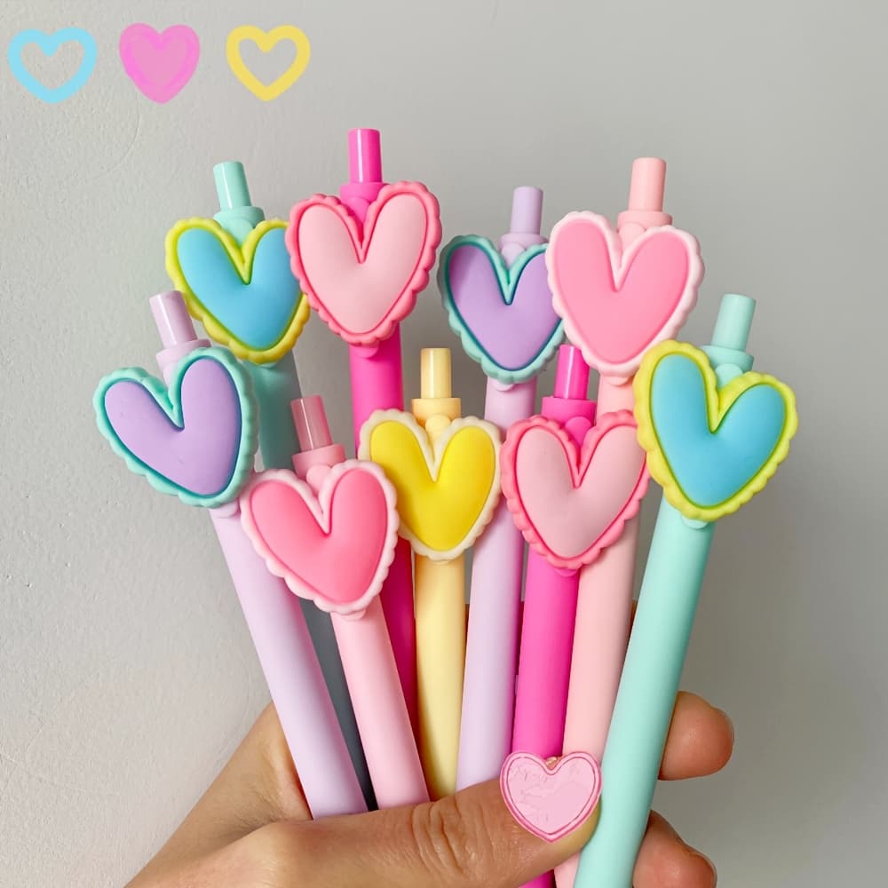 TEMU 10pcs Gel Pen Heart Shaped Pens Black Ink 0.5mm Forfor Wedding Party Office Stationery Colleagues Teacher Birthday Supply