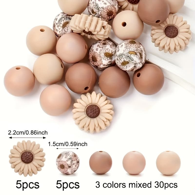 TEMU 40 Colorful Daisy Sunflower Focus Bead Set, Silicone Beads, Decorative Beads, For Pen Jewelry Making Classic Round Silicone Beads Bag Chain Bracelet Ornament Materials