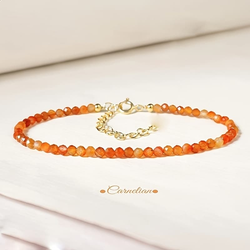 TEMU Carnelian Stone Beaded Bracelet - 3mm Minimalist Bohemian Jewelry For Women, Casual Attire & Gift For Mom Sister Wife , Stylish Wristwear, , Fine , Fashion Accessory