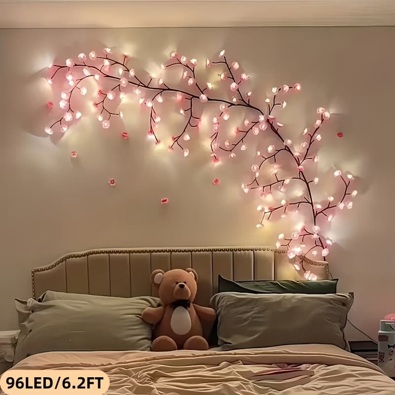 TEMU Xxl Led Rattan Lamp, Cherry Decorative Lamp, Wall Lamp, Christmas Interior Wall Decoration, Flexible Shape, Realistic Tree Branch Lamp, With Installation Tools Included, 8 Lighting