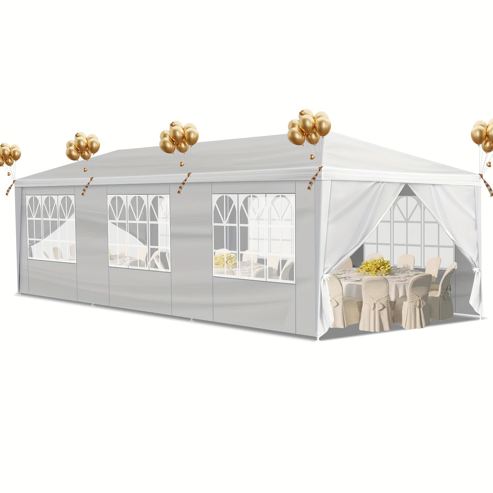 TEMU 10'x30' Outdoor Party Tent Canopy With 0/8 Waterproof Canopy For Patio, Wedding, Or Gazebo Use, White, Blue, Black, Includes Accessories