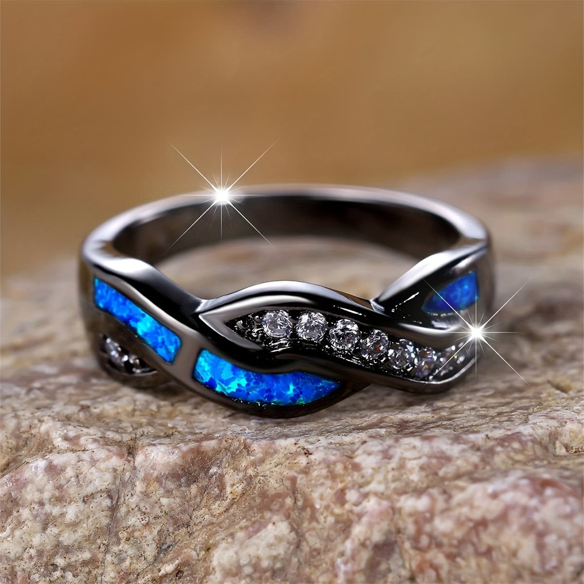 TEMU 1pc Gothic Celtic Black-tone Plated Alloy Blue/white Infinity Twist Promise Ring Anniversary Gift