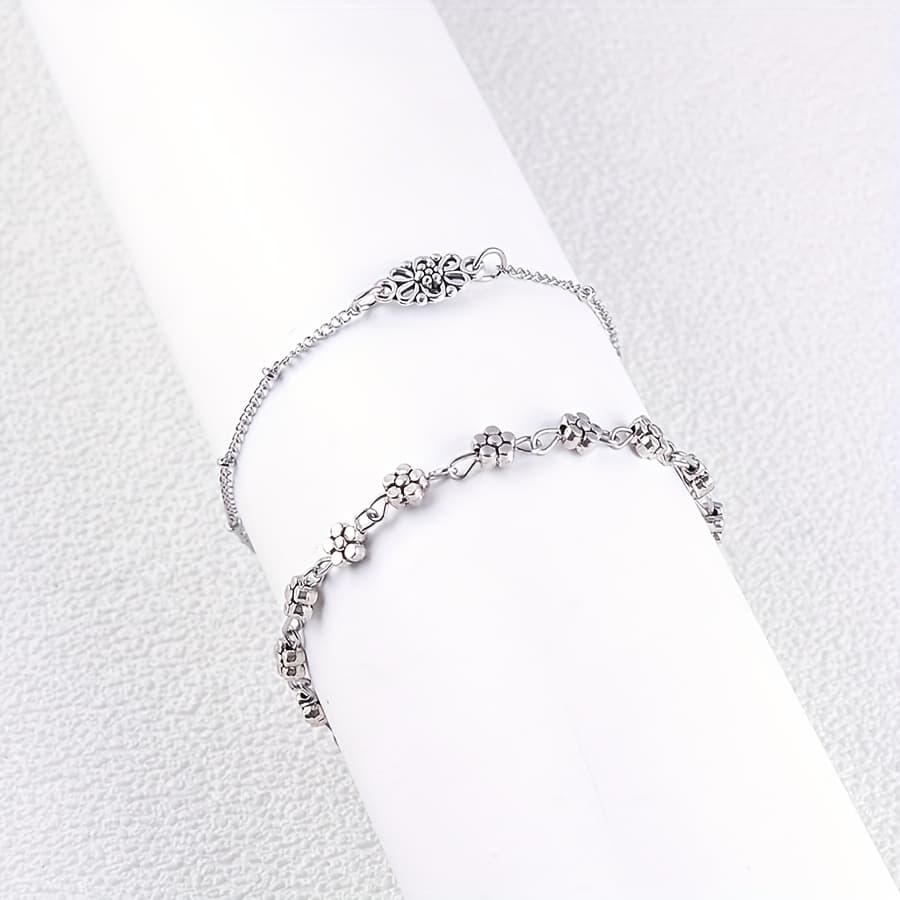 TEMU 1pc Bohemian Vintage Style Alloy Flower Anklet, Fashion Jewelry, Suitable For Vacation Wear And As A Gift For Girlfriend