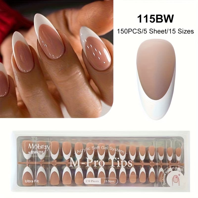 TEMU 150/160pcs Press On Gel Nail Tips Set - Nude Pink Square Shape, Mid-length, Mix Solid & French Colorblock, In 15/16 Size For Nail Manicure