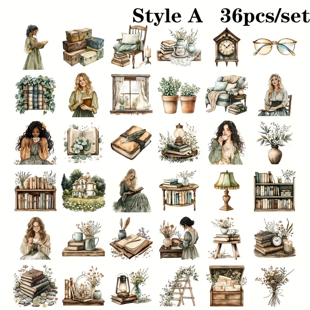 TEMU 36pcs/set Creative Vintage Country Cottage Girl High Quality Stickers For Decoration, Handmade Diary Stickers, Travel Notebook Stickers, Diy Journal Stickers, Magazine Decoration