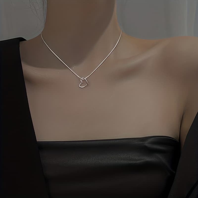 TEMU 925 Sterling Heart-shaped Pendant Necklace - Plated, Stylish Multi-functional Collarbone Chain, Perfect For Christmas, Valentines Day, Wedding Anniversary, And Romantic Occasions