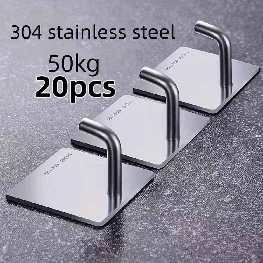 TEMU 20pcs-heavy-duty Stainless Steel Adhesive Hooks, No-drill, For - Towels, Coats, Utility Hooks