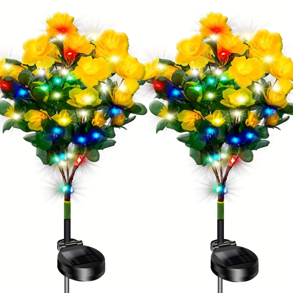 TEMU 2pcs Solar Garden Lights, Multicolor Azalea Flower Stake Lights, Ip65 Outdoor Solar Lawn Lights For Yard, Patio, Walkway, Summer Decor, Light Display & Cemetery Decoration