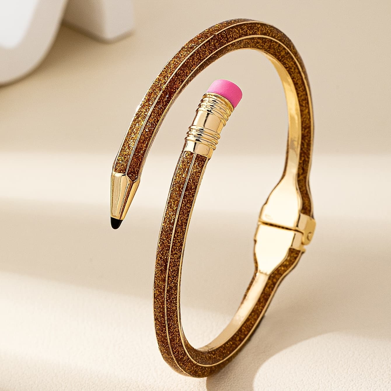 TEMU Fashionable Alloy Jewelry, Three-dimensional Pencil-shaped Spring Clasp Bangle Bracelet For Women, In Multiple Colors. A Back-to- Gift For Teachers, Students, Or As A Gift For And