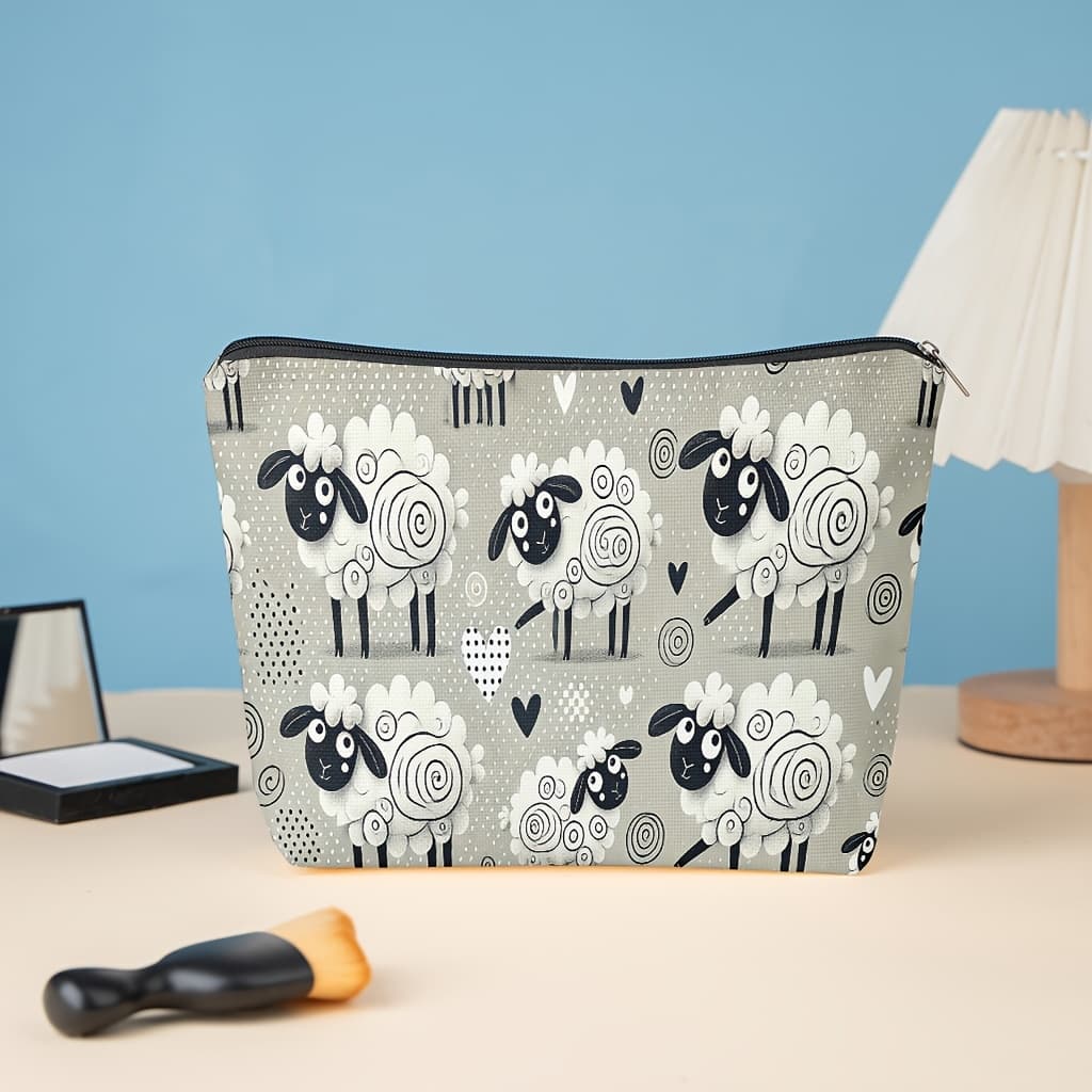 TEMU 1pc Cartoon Black And Sheep Cosmetic Bag | Lightweight Zippered Design, Suitable For Travel And Daily Use, Multifunctional Storage For Stationery, Medicine, And Additions - Ideal Gift