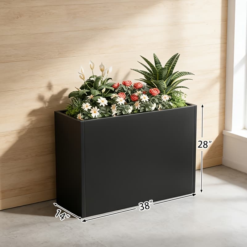 TEMU Planting Boxes, Large Metal Planters, Heavy-duty Tall Rectangular Outdoor Planting Boxes With Removable Dividers, Suitable For , Gardens, Patios, And Patios (black, Sizes ).