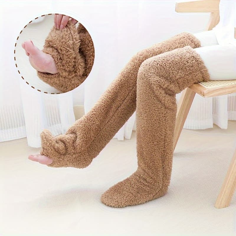 TEMU 1 Pair Of Plush Thigh Socks For And Thickness, Winter Knee Socks, High Tube Socks, Soft Indoor Socks, Winter Socks, Thick Leg Protection Socks, Family Casual Socks