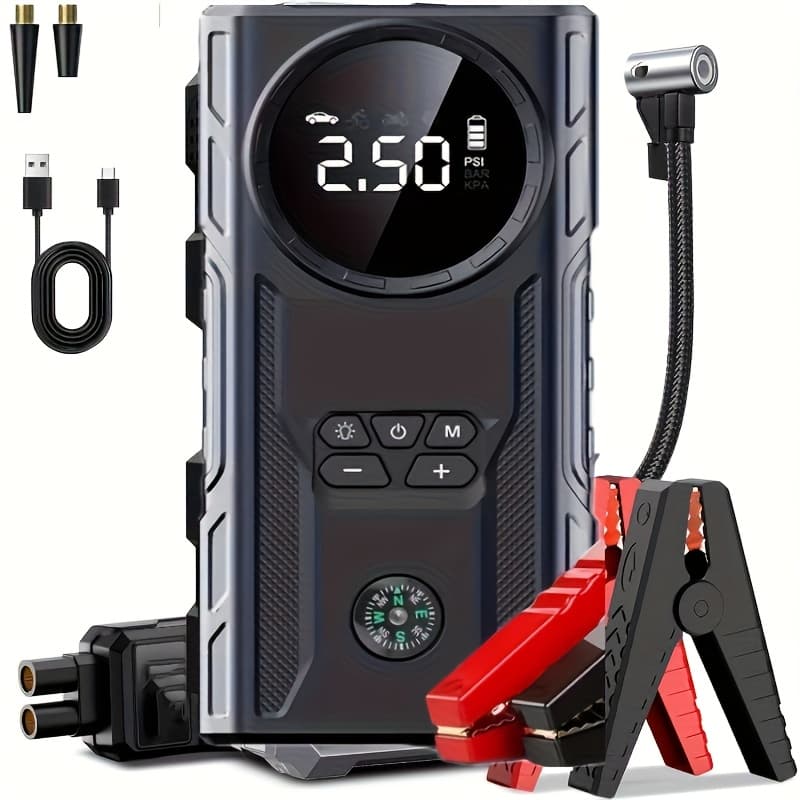 TEMU Portable Car Battery Starter, Emergency Jump Starter, Portable Power Bank, 12v 8.0l Gasoline/1.72 Gallon For Cars, Usb Input/output, Led Emergency Light, Automotive Accessory Tool