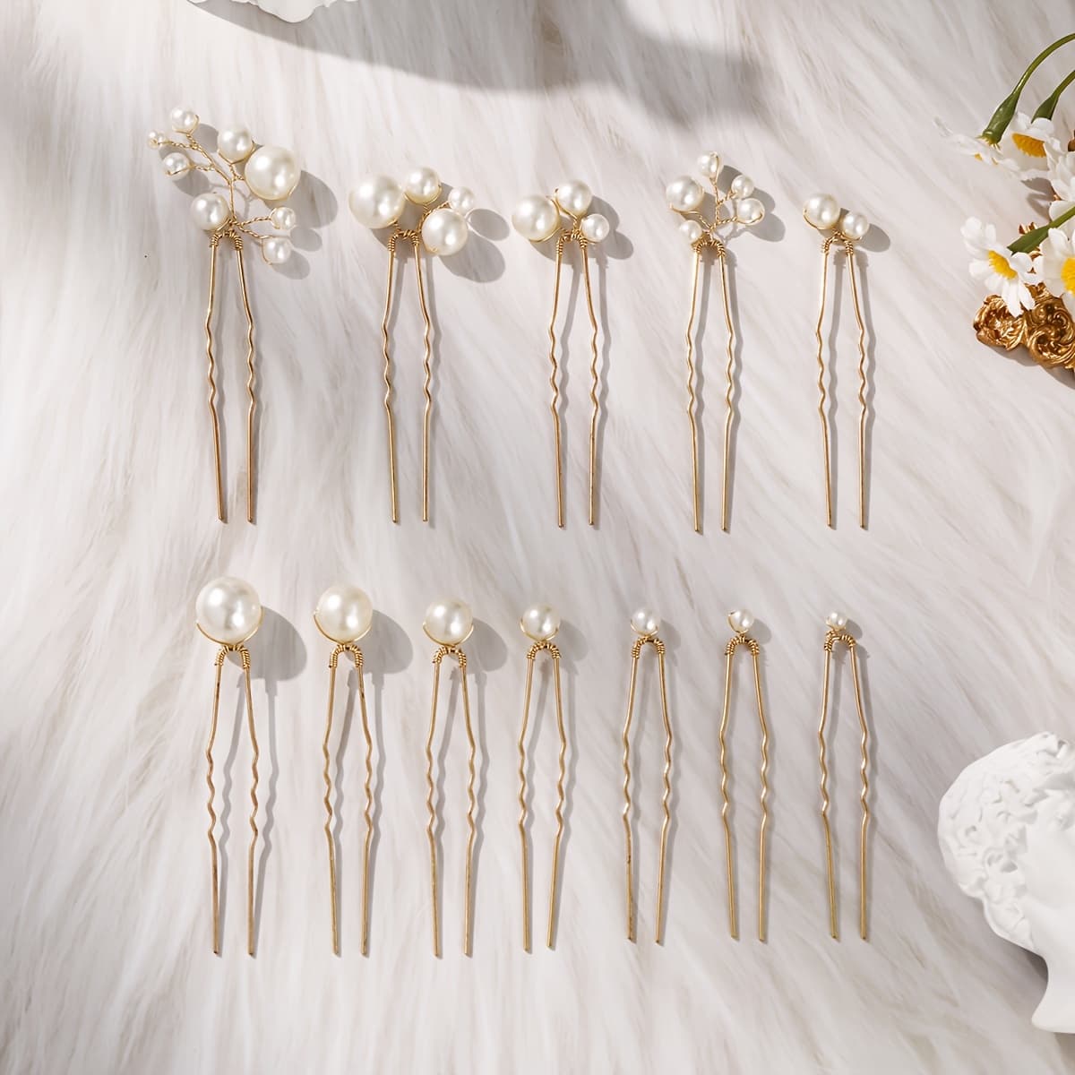 TEMU 12pcs/set Simple Pearl Handmade Hairpins | Fashionable Versatile Prom Accessories, Alloy And Resin Material, Brand Miallo