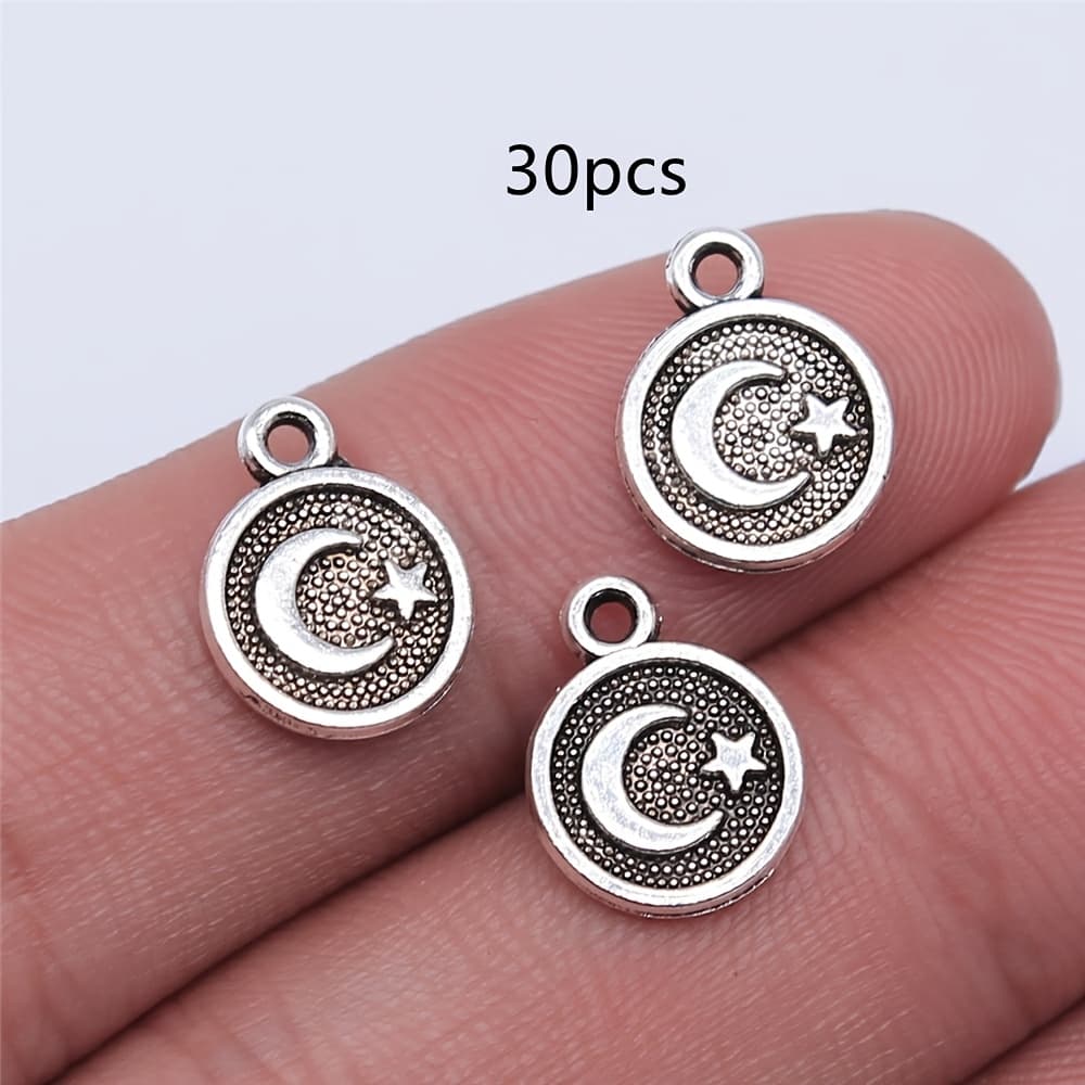 TEMU 30pcs Moon And Star Charm Pendants, Bohemian Jewelry Accessories For Diy Handmade Earrings, Necklaces, Bracelets, 10x12mm