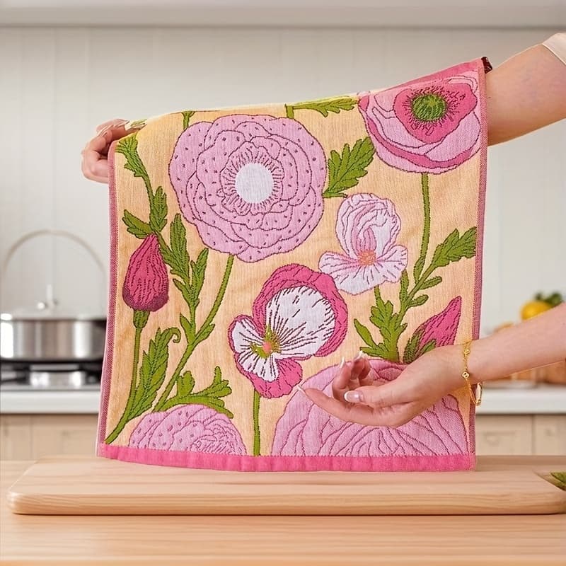 TEMU Fingertip Towel With And Flower Pattern, Large Washcloth Hand Towel With Colorful Floral Print, Absorbent And Gauze Hand Towel For Face Washing, Used As A Dishcloth Or Cleaning Cloth