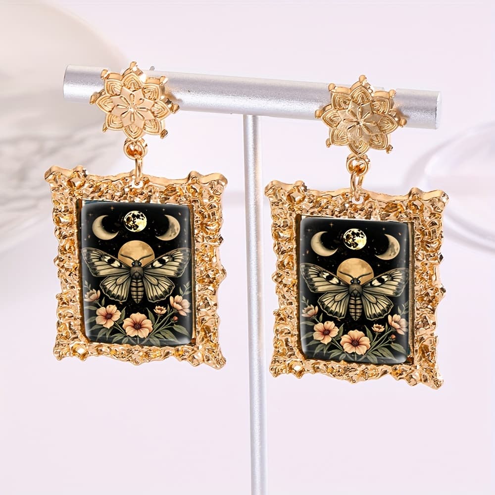TEMU Handmade Glass Earrings Featuring Floral Designs, Moon , Moths, Earrings, And Mandala Patterns