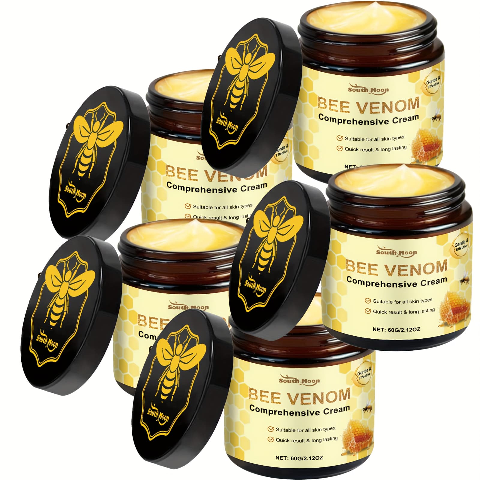 TEMU 5pcs Bee Venom Facial And Neck Tightens Cream, Tightens, Smoothes, Light Beige, The Of , Wrinkles, Feet, Smile Lines, Lines, Etc.suitable For All Light Beige Types