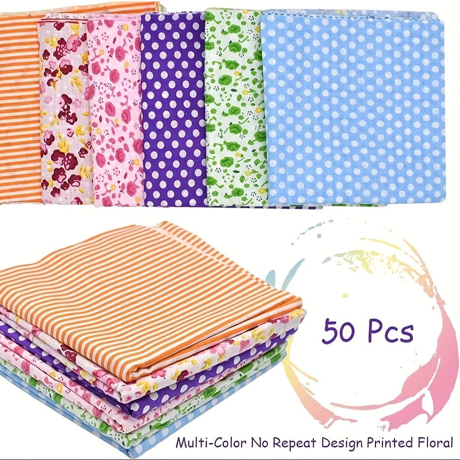 TEMU 50pcs 10"x10" Quilting Fabric Squares Sheets Pre-cut Multi- Printed Floral Craft Fabric For Diy Sewing Scrapbooking Quilting Craft
