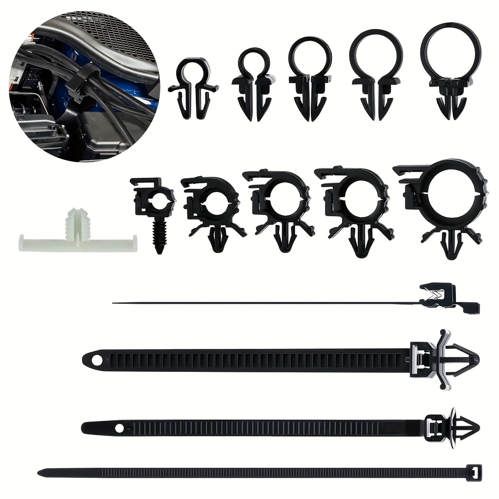 TEMU 200pcs Car Wire Loom Routing Clips, Push Mount Cable Tie Assortment, Car Harness Routing Clips, Universal Wiring Harness Clip Replacement Parts For Automotive