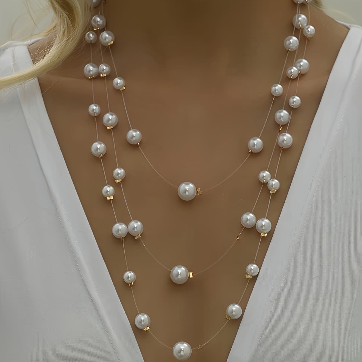 TEMU 1 Women's Fashionable Necklace Elegant Three-layer Artificial Starry Sky Handmade Assembly Women's Party Banquet Matching Necklace Jewelry