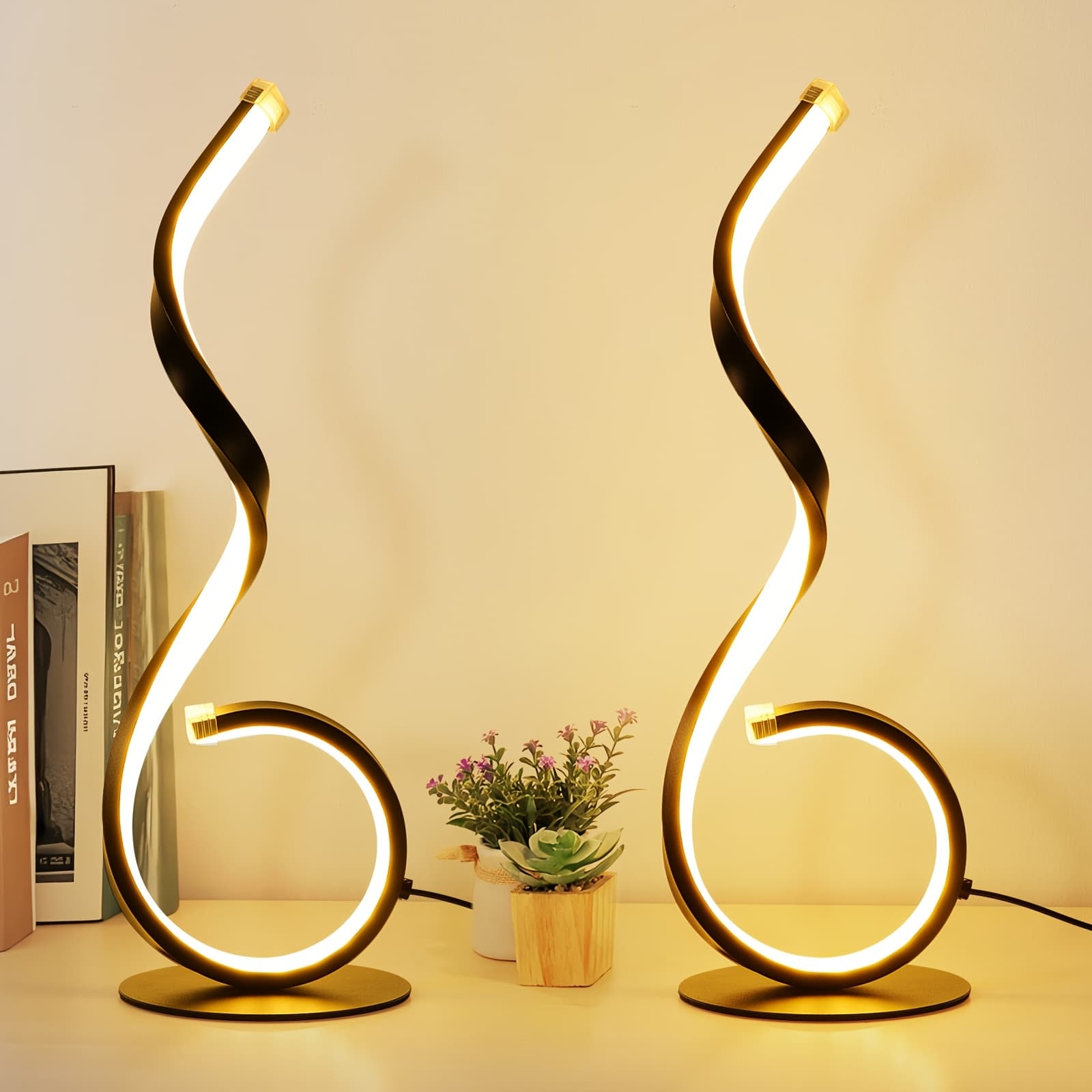 TEMU 1/2pcs Bedside Table Lamp For Bedroom - 3 Way Dimmable Floor Lamp Usb C Charging Ports, Modern Minimalist Dimmable Spiral Table Lamp For Living Room, Desk, Led Bulb Included()
