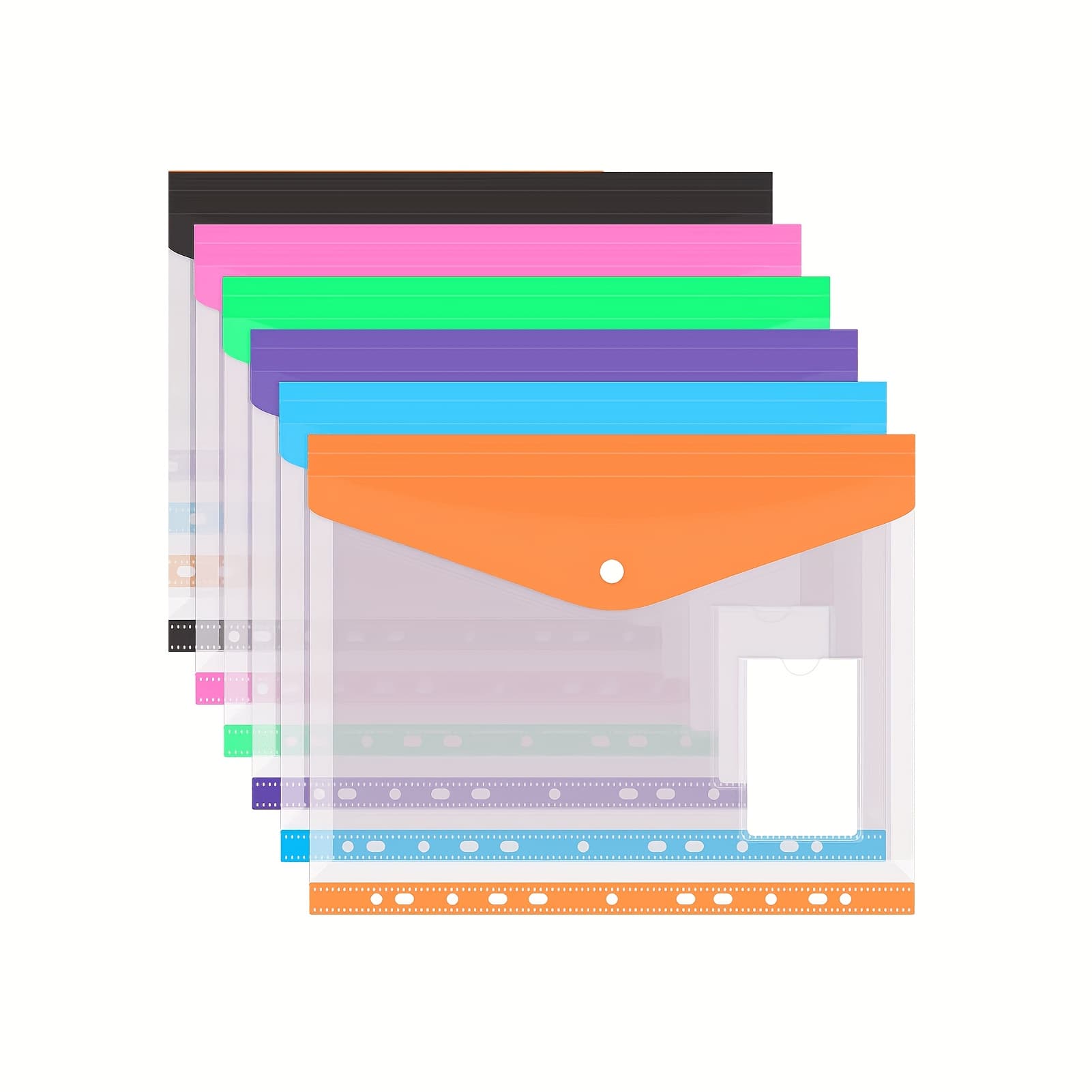 TEMU 6pcs A4 Plastic Wallet Pouches With 11-hole Expandable Binder, Snap Closure & Label Pockets - Perfect For School, Home Office - Assorted Colors
