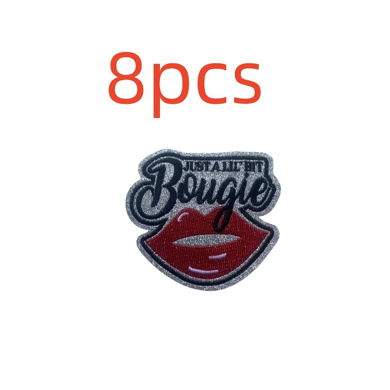 TEMU 8pcs Sewn/ironed Embroidered Letter And Red Lip Combination, Ironable Glitter Letter Embroidery Patch Patch For Diy Decoration Women's Clothing Bag Hat Embroidered Patch Badge, Trend Model For .