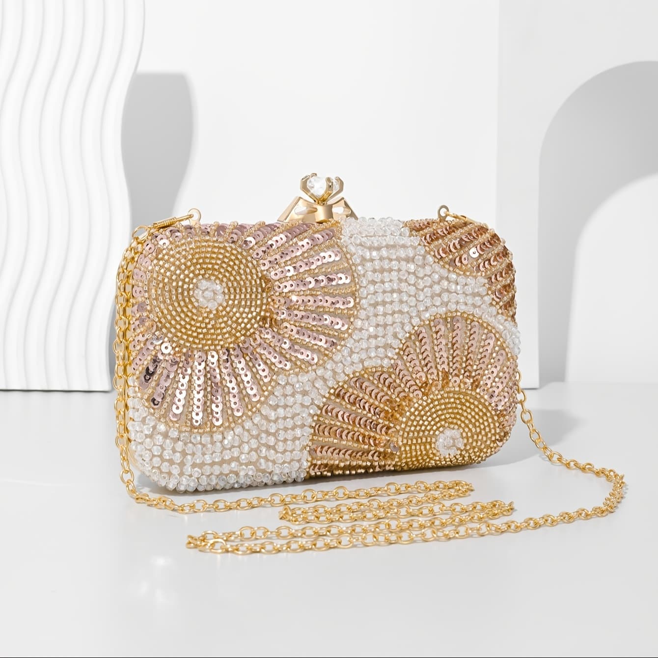 TEMU Luxury Sequin Embroidered Clutch Sparkling Evening Bag Suitable For Weddings, Dinner Parties, Valentine's Day