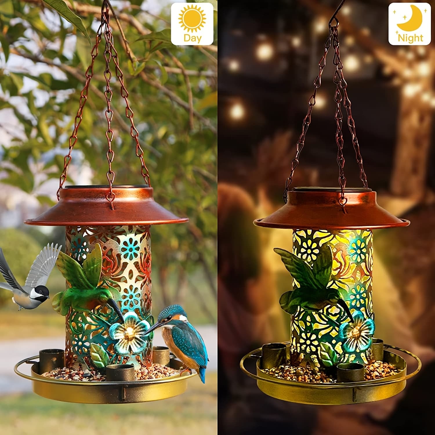TEMU Solar-powered Bird Feeder With Lights, Outdoor Hanging Garden, Yard, And Lawn Decorative Bird Feeding Device