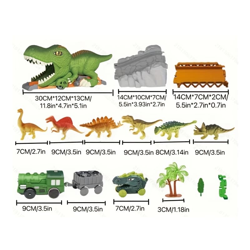 TEMU Electric Dinosaur Track Dinosaur Swallowing Car Sliding Dinosaur Electric Train Random Toy Car Combination Set 121pcs