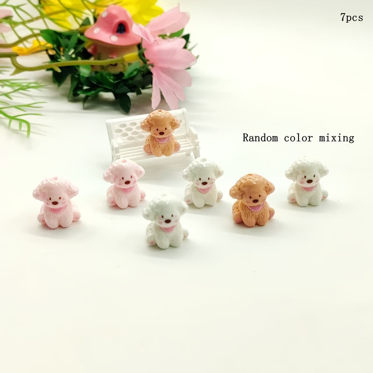 TEMU 7pcs Random Color Mixing Resin Vertical Hole Bow Tie Sit Stand Dog Diy Decorative Beads, Jewelry Decoration Accessories, Beaded Pen Decoration, Mobile Phone Chain Home Car Decoration