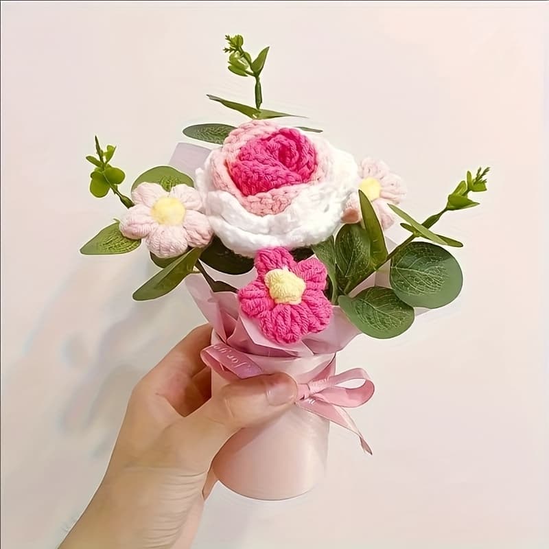 TEMU 1set Vintage Knitting Kit Crochet Rose Sunflower Daisy Flower For Home Room Decor,handmade Artificial Floral Party,birthday,, Valentine's Day,weddings,graduation Gift