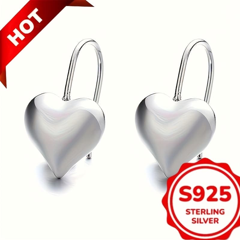 TEMU Heart-shaped Earrings 925 Sterling Silvery Hypoallergenic Jewelry Elegant Retro Style Women's Date Earrings