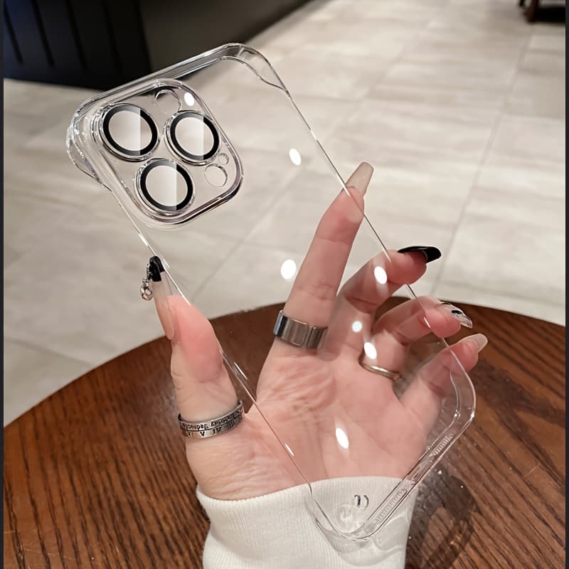TEMU Phone Case - Luxury Transparent Ultra Thin Borderless Phone Case Compatible With Iphone 17 16 15 14 13 12 11 Pro Men Women Machine Feel With Lens Protector Clear 17 Pro Shockproof Back Cover