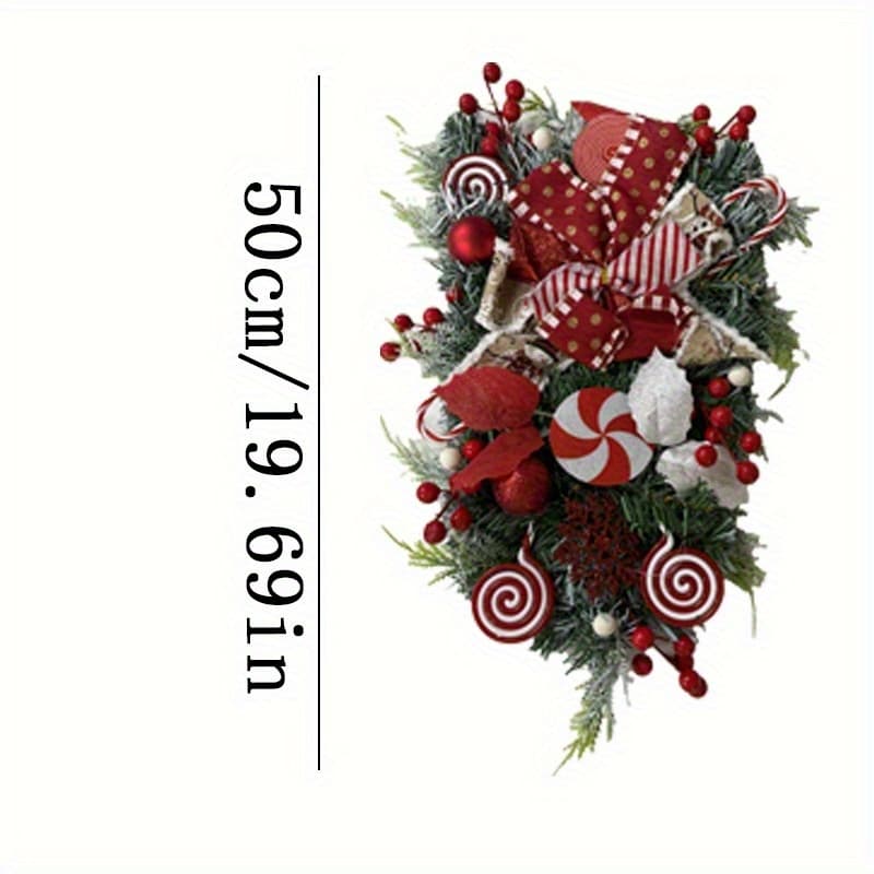 TEMU Holiday Wreath With Sweets And Green Accents - A Teardrop Design Perfect For Your Front Door, Wall, Window, Or Fireplace. This Festive Decoration Requires No Electricity And From Durable Fabric
