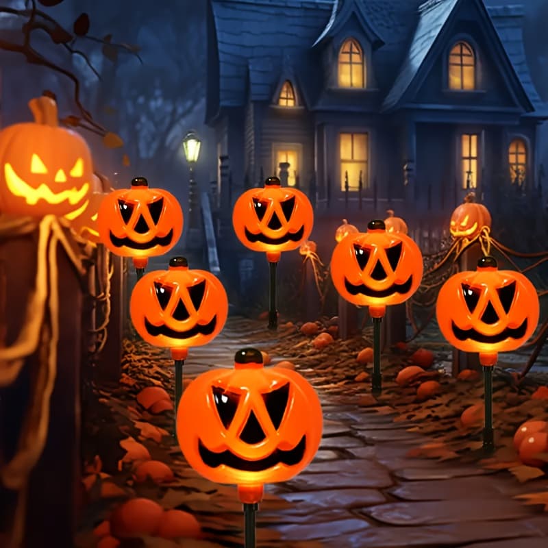 TEMU Halloween Solar Lights Outdoor, Bigger Solar Pumpkin For Outside Decorations, 6 In1 Led Solar Lantems Outdoor For Yard Pathway Lawn Landscape Walkway