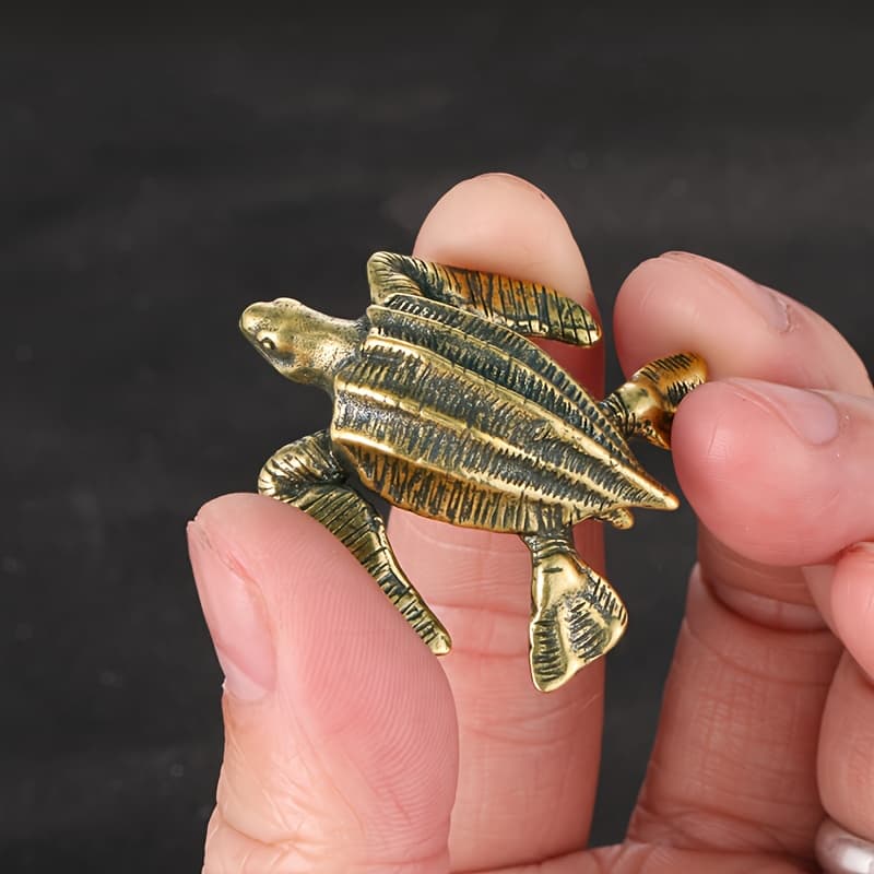 TEMU A Brass Vintage Bronze Statue [popular ] Solid Brass Turtle Statue, Study Decoration Desk Tea Pet Ornaments, Handmade Collectible Art