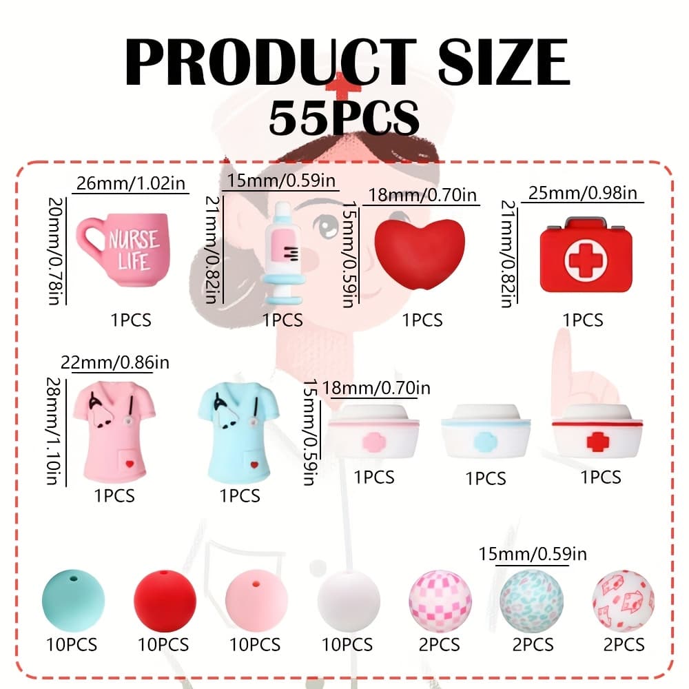 TEMU 55pcs Nurse-themed 3d Silicone Beads, Pink Spots Print & Silicone Beads For , Crafts & Handmade Gifts - Ideal For Diy Bead Kits, Keychains & Craft , Nurse Gifts, Best For Christmas, Thanksgiving
