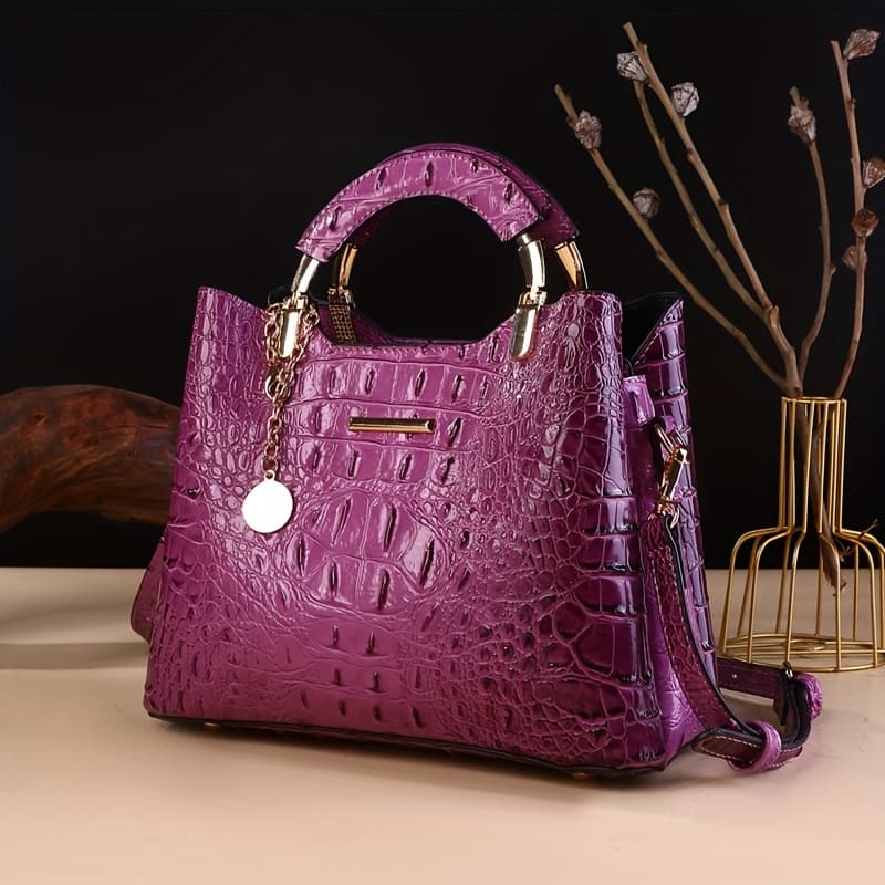 TEMU Elegant Luxury Crocodile Print Tote Bag - Women's Fashion Handbag, Shoulder Bag, Crossbody Bag & Purse