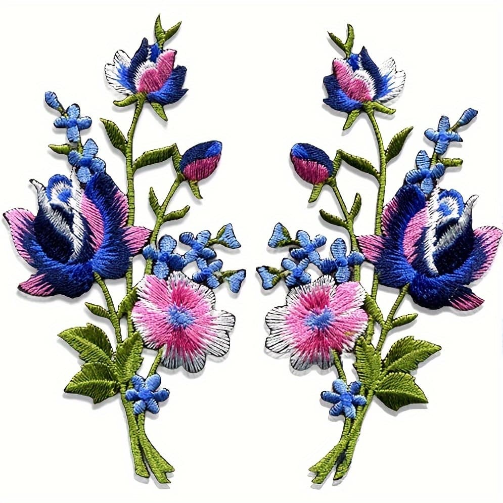 TEMU A Pair Of Orange And Blue Flower Embroidered Cloth Stickers Decorative Patch Patches