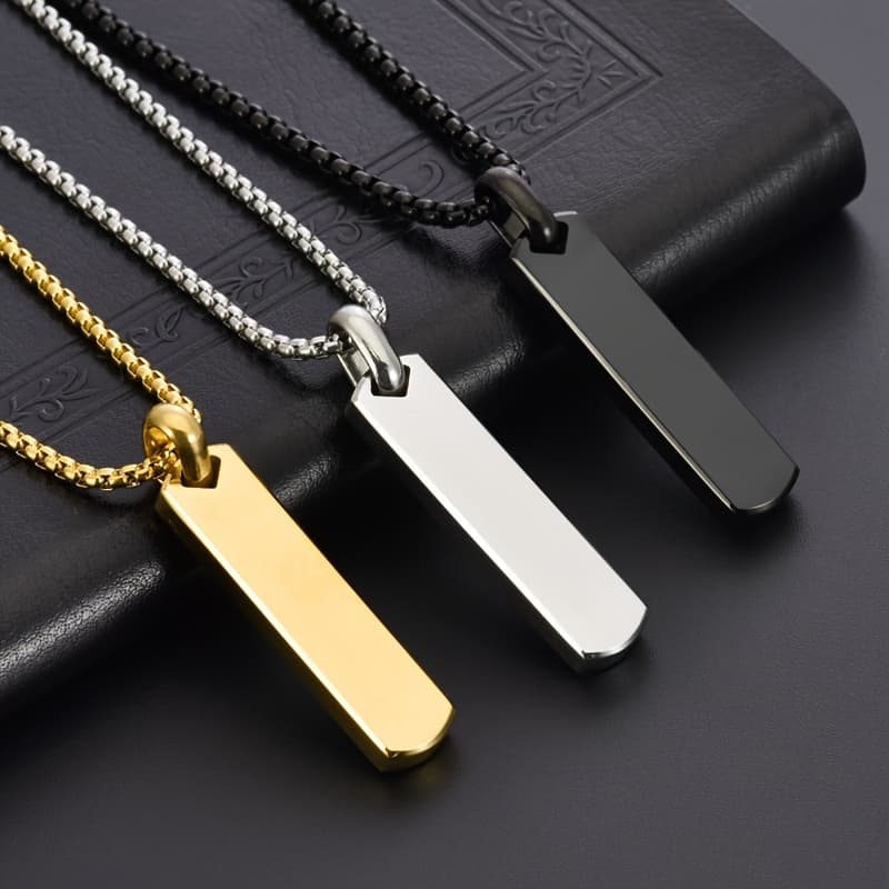 TEMU Set Of 3 Elegant Titanium 316l 316l Stainless Steel Long Pendant Necklaces - Stylish And - Modern And Unique Jewelry Gift For Him