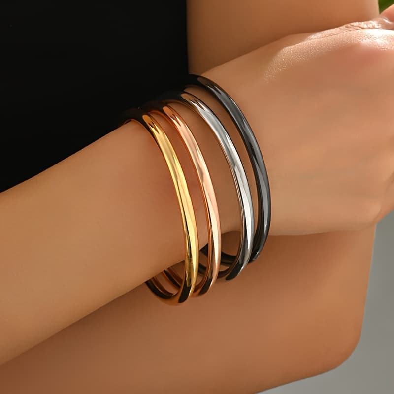 TEMU 4pcs/set Exquisite Style Geometric Glossy Bangle Set Women