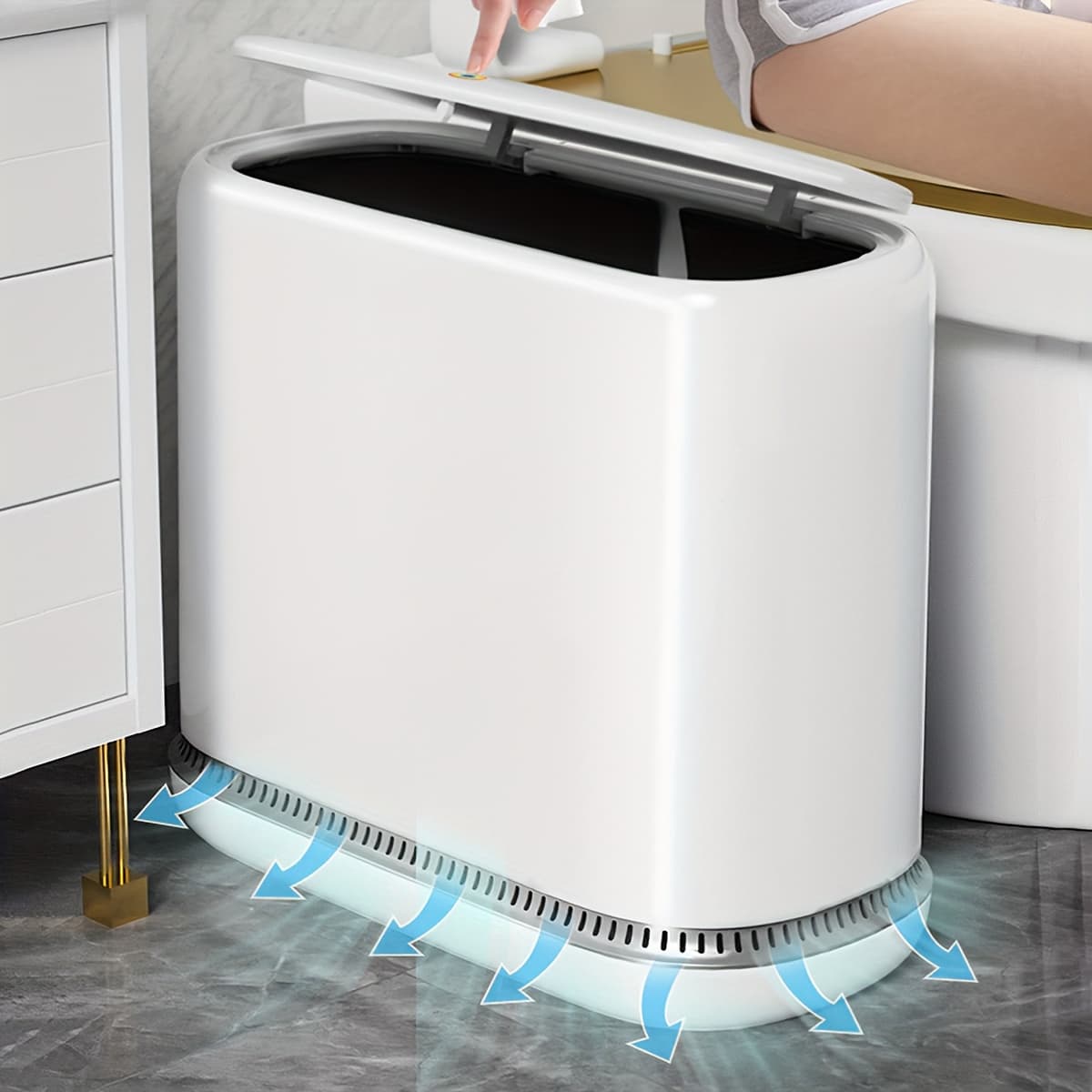 TEMU 3.3 Gallon Plastic Press-top Bathroom Trash Can, Odor-sealing Lid, Narrow Slit Design, Pneumatic , Quiet Close, For Bedroom, Office, Living Room - Perfect Christmas Gift