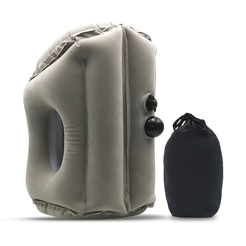 TEMU Portable Inflatable Nap Pillow - Comfortable Neck Support For Aviation, Train, Car And Office Use, Air Cushion, Soft Microfiber Cover, Gray