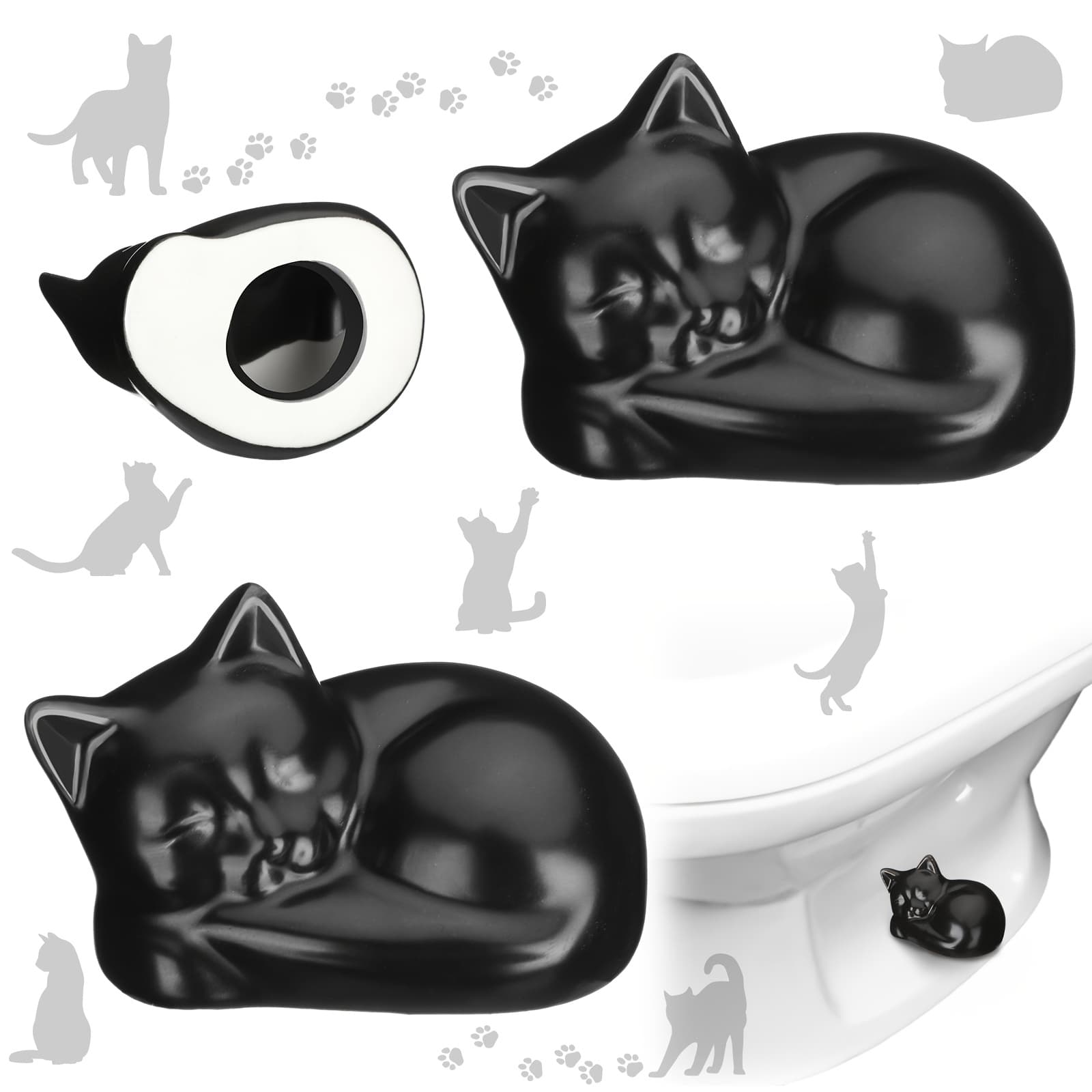 TEMU 2 Pack Toilet Caps Decorative Black Cat Toilet Screw Cover Caps Ceramic Cute Bathroom Decor Fun Themed Gadgets Replacement Parts