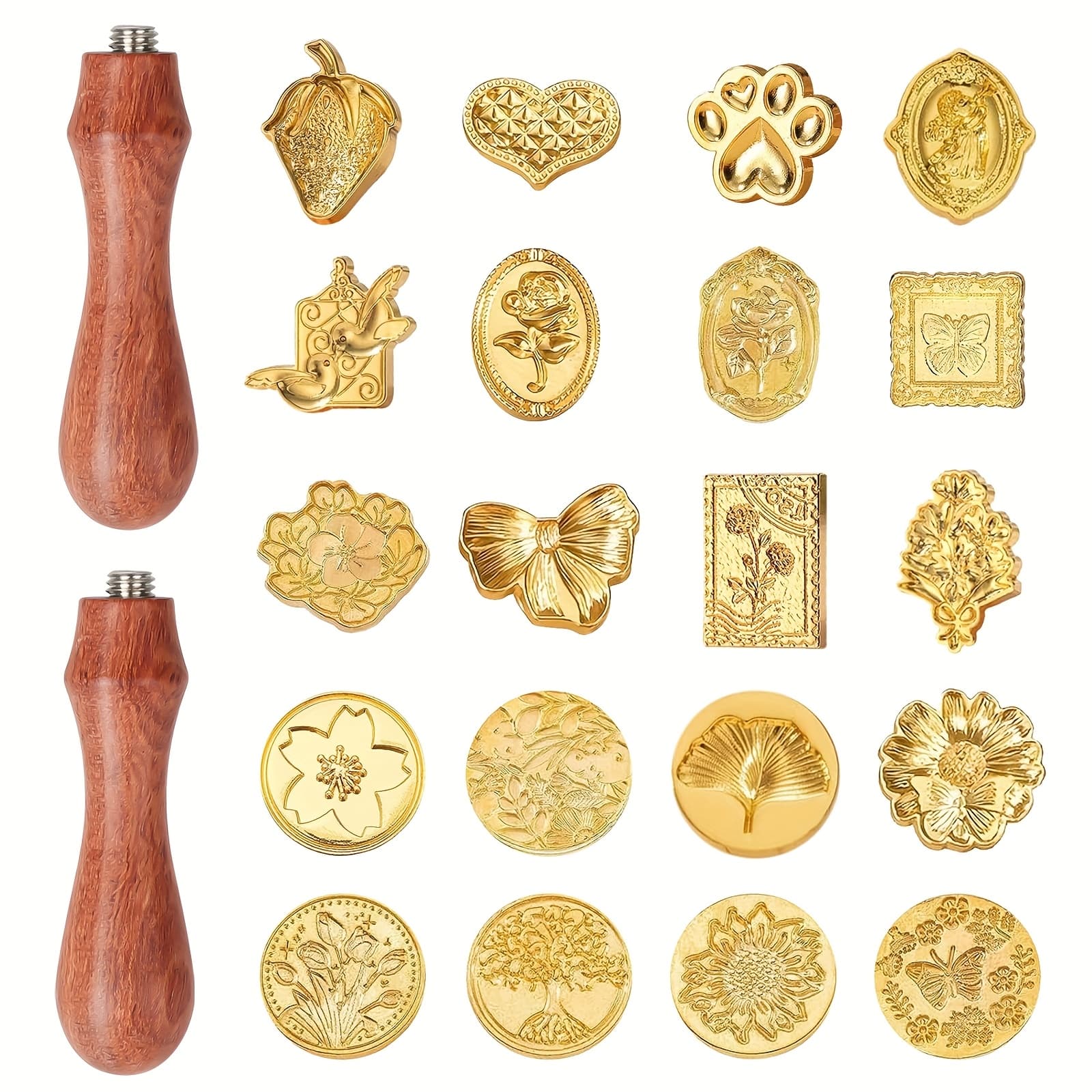 TEMU 20pcs Wax Seal Stamp Kit With 2 Wooden Handles, Sealing Wax Stamp Set, For Party, Wedding, Invitation Card, Envelope, Gift Wrap And Letter